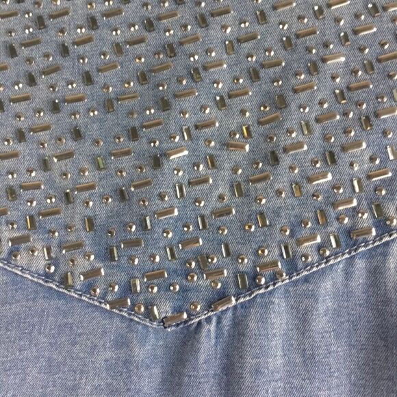 Reba denim button up shirt western style pockets and back with bling country - Picture 7 of 9